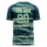 Custom Blue Green Cream Pattern Soccer Jersey