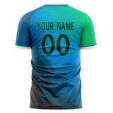 Custom Blue Green Pattern Soccer Jersey