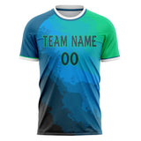 Custom Blue Green Pattern Soccer Jersey