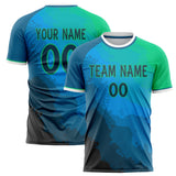 Custom Blue Green Pattern Soccer Jersey