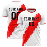 Custom White Red Pattern Soccer Jersey