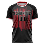 Custom Black Red Pattern Soccer Jersey