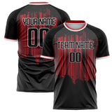 Custom Black Red Pattern Soccer Jersey