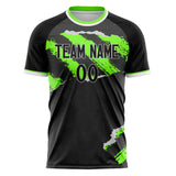 Custom Black Neon Green Pattern Soccer Jersey