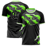 Custom Black Neon Green Pattern Soccer Jersey