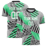 Custom Gray Teal Pattern Soccer Jersey