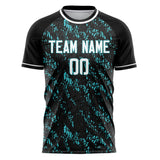 Custom Black Teal Pattern Soccer Jersey