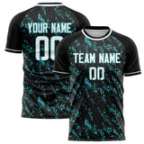 Custom Black Teal Pattern Soccer Jersey