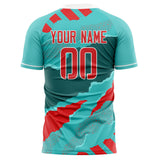 Custom Teal Red Pattern Soccer Jersey