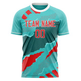 Custom Teal Red Pattern Soccer Jersey