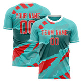 Custom Teal Red Pattern Soccer Jersey