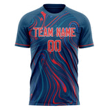 Custom Navy Red Pattern Soccer Jersey