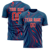 Custom Navy Red Pattern Soccer Jersey