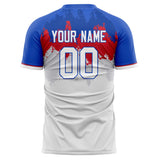 Custom White Blue Pattern Soccer Jersey