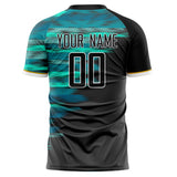 Custom Black Teal Pattern Soccer Jersey