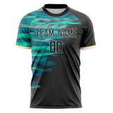 Custom Black Teal Pattern Soccer Jersey