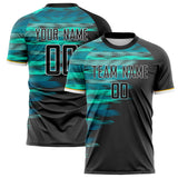 Custom Black Teal Pattern Soccer Jersey