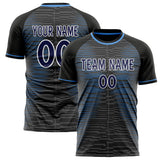 Custom Black Navy Pattern Soccer Jersey