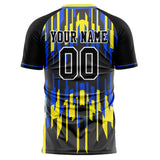 Custom Black Yellow Pattern Soccer Jersey