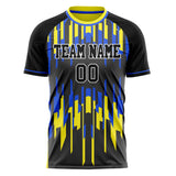 Custom Black Yellow Pattern Soccer Jersey