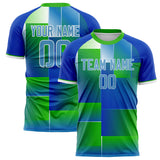 Custom Kelly Green Blue Pattern Soccer Jersey