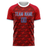 Custom Red Navy Pattern Soccer Jersey