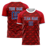 Custom Red Navy Pattern Soccer Jersey