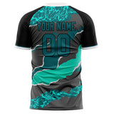 Custom Gray Teal Pattern Soccer Jersey