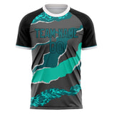 Custom Gray Teal Pattern Soccer Jersey