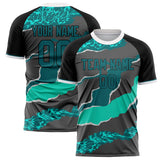 Custom Gray Teal Pattern Soccer Jersey