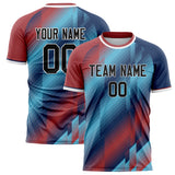 Custom Navy Red Pattern Soccer Jersey