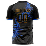 Custom Black Blue Pattern Soccer Jersey