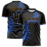 Custom Black Blue Pattern Soccer Jersey