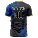 Custom Black Blue Pattern Soccer Jersey