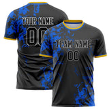 Custom Black Blue Pattern Soccer Jersey