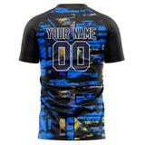 Custom Black Blue Pattern Soccer Jersey