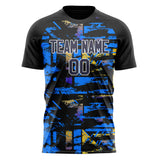 Custom Black Blue Pattern Soccer Jersey