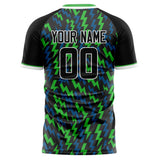 Custom Black Neon Green Pattern Soccer Jersey