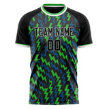 Custom Black Neon Green Pattern Soccer Jersey