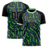 Custom Black Neon Green Pattern Soccer Jersey