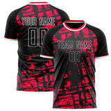 Custom Black Red Pattern Soccer Jersey