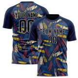 Custom Navy Black Pattern Soccer Jersey