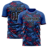 Custom Navy Red Pattern Soccer Jersey