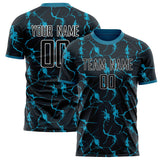 Custom Black Blue Pattern Soccer Jersey