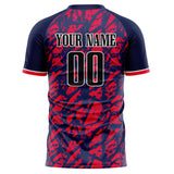 Custom Navy Red Pattern Soccer Jersey