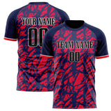 Custom Navy Red Pattern Soccer Jersey