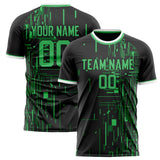 Custom Black Green Pattern Soccer Jersey