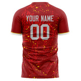 Custom Red Gold Pattern Soccer Jersey