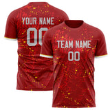 Custom Red Gold Pattern Soccer Jersey