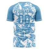 Custom Light Blue White Pattern Soccer Jersey